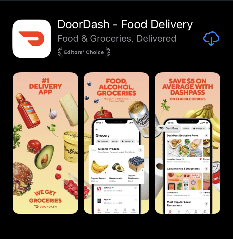 Screenshot of the doordash app on the Apple app store.